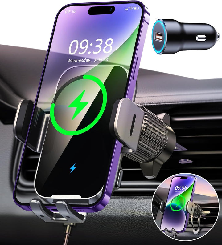 ISEYOU Handyhalterung Auto mit Ladefunktion, [360° Automatische Klemmung] 15W Wireless Charger Auto,
