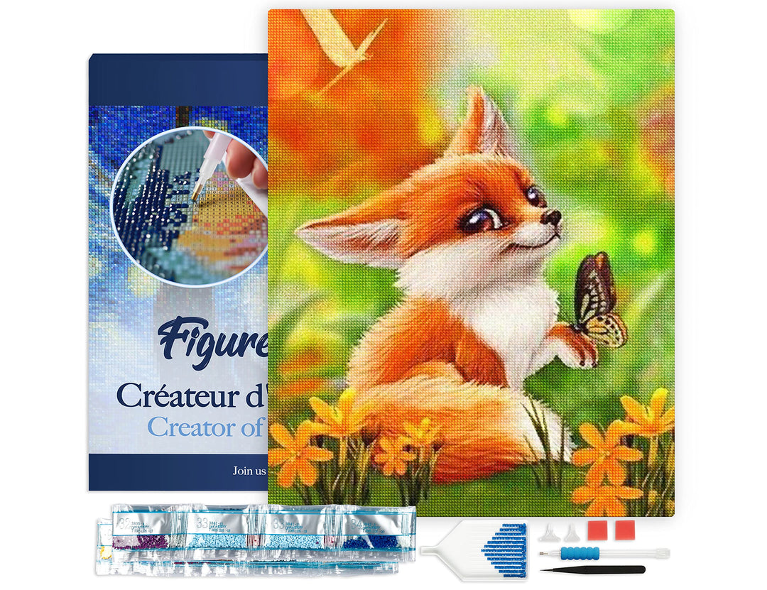 Figured'Art Diamond Painting Erwachsene 40x50cm Mit Rahmen Ganze Leinwand gespannt Fuchs und Schmett