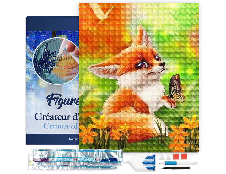 Figured'Art Diamond Painting Erwachsene 40x50cm Mit Rahmen Ganze Leinwand gespannt Fuchs und Schmett