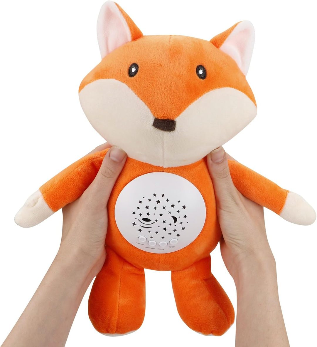 COLORBABY Genial Baby Projektor, Sterne, Fuchs, 27 cm, Nachtlicht und Timer, Plüschtier zur Entfernu