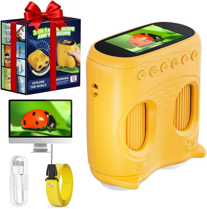 2-in-1 Digitales Mikroskop für Kinder und Teleskop, Temodu 4K 2.0" Bildschirm, 1000X USB tragbares T