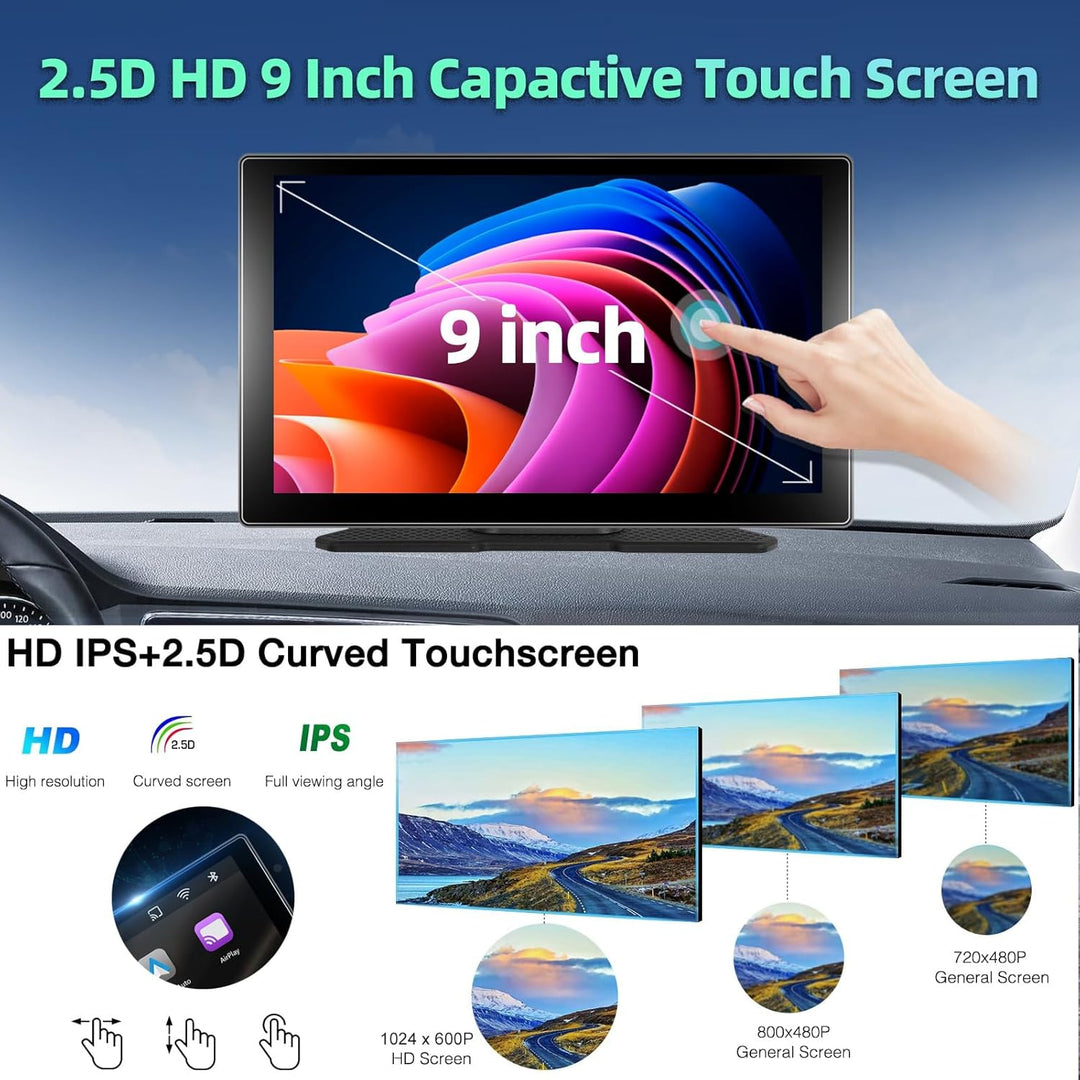 Podofo Wireless CarPlay Android Auto Tragbares Autoradio 9 Zoll IPS Touchscreen Autoradio Kabelloses