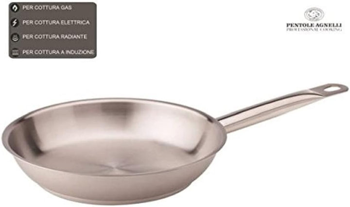 Pentole Agnelli Edelstahl 18/10 Bratpfanne mit Rohrstiel 32 cm Stahl, 32 cm