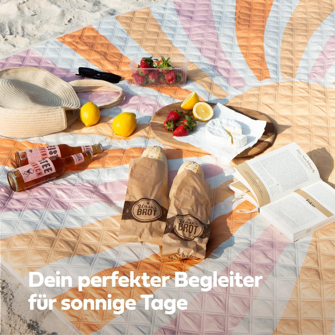 NAYA STUDIOS® Picknickdecke (Sonne) - extra grosse Picknickdecke 200x200 cm - waschbare Campingdecke