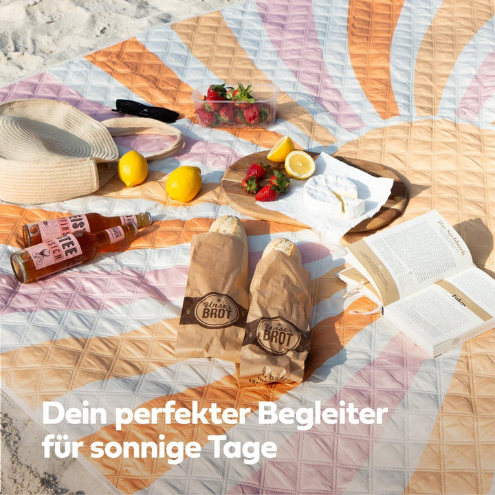 NAYA STUDIOS® Picknickdecke (Sonne) - extra grosse Picknickdecke 200x200 cm - waschbare Campingdecke