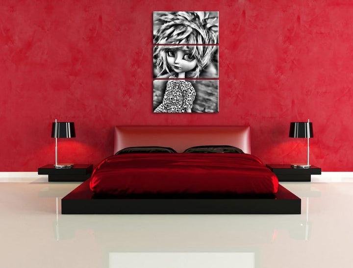 Pixxprint rebellische Pullip-Puppe als Leinwandbild/Grösse: 3 Teilig (120x80) cm/Wandbild/Kunstdruck