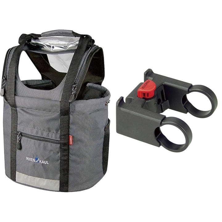 KLICKfix Hundekorb Doggy, grau/schwarz, 0302GR Bundle mit Lenkeradapter mit 31.8 Mm, Bundle mit Lenk