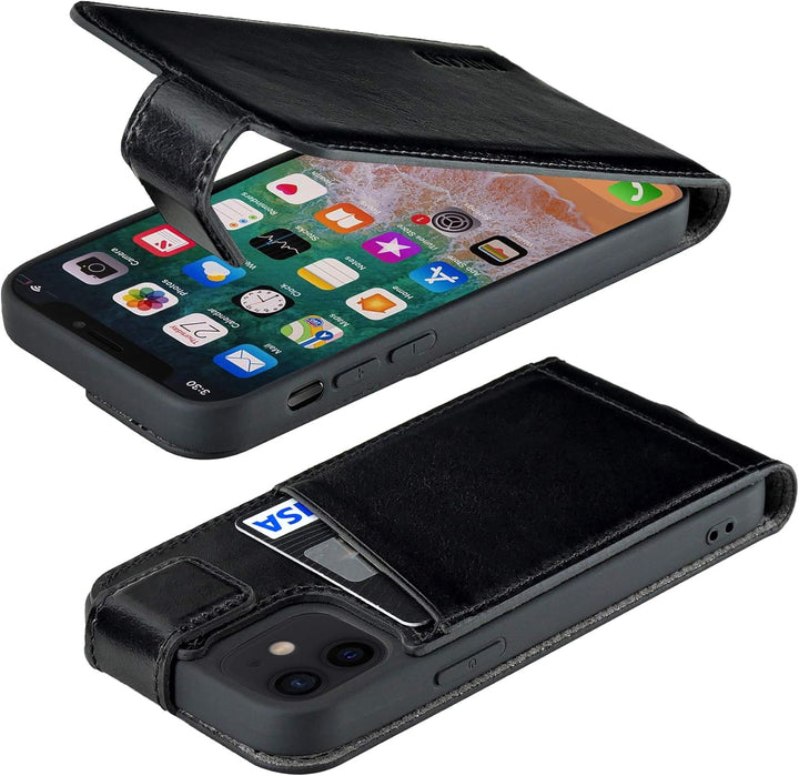 Suncase Original Flip-Style (Ultra-Slim) kompatibel mit iPhone 12 Mini (5.4") Hülle Ledertasche Tasc