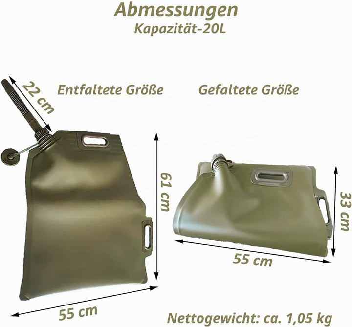 BUENATIENDA Superleicht Benzinkanister 20L Faltbar mit eingebautem Ausgiesser Geprüft, 20 Liter Kani