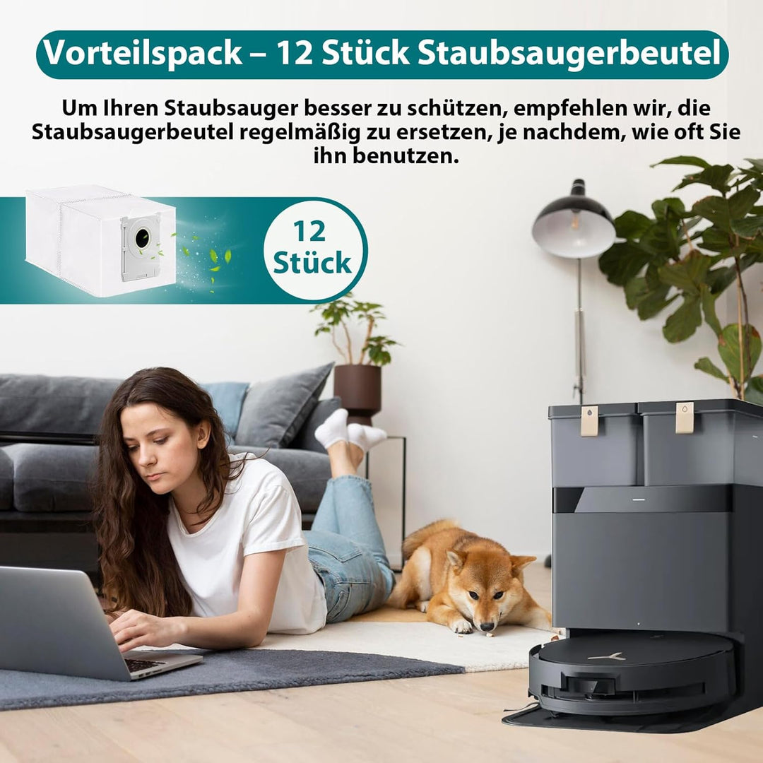 12 Stück Staubbeutel Kompatibel mit Ecovacs Deebot T50/T50 PRO/T50 MAX PRO/T30C/T30C PRO/T80/X8/X8 P