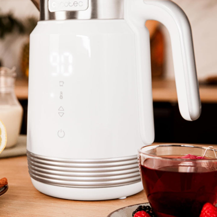 Cecotec Elektrischer Wasserkocher ThermoSense 600 Touch White, 1,7 l, 2200 W, BPA-frei, Edelstahl un