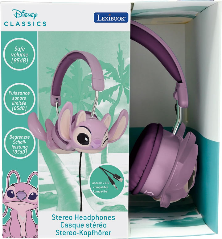 Lexibook, Disney Stitch, Faltbarer kabelgebundener Stereo-Kopfhörer mit Lautstärkebegrenzung Angel v