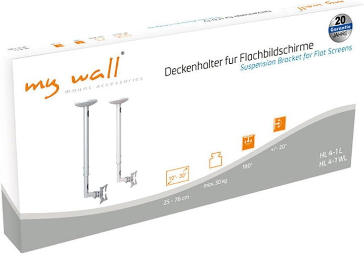 mywall HL4-1WL Höhenverstellbarer Deckenhalterung für Flachbildschirme, 10-30 Zoll (25-76cm) Tragkra