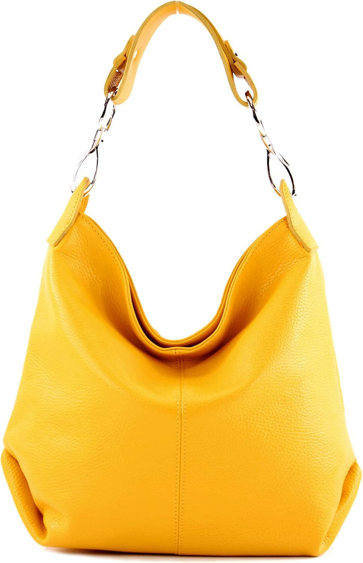 modamoda de T168 Damen Leder Schultertasche, handmade in Italy Gelb, Gelb