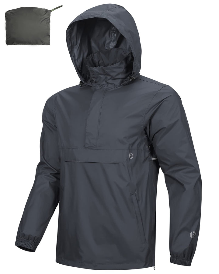 Outdoor Ventures Herren Regenjacke Wasserdichter Pullover mit Kapuze Packbare Reflektierende Jacke L