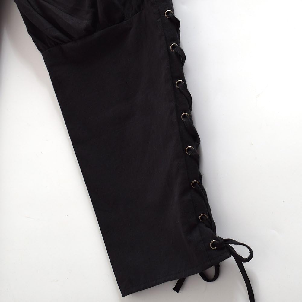 COSDREAMER Herren Mittelalterhose Wikinger Piraten Kostümhose Schwarz L L Schwarz, L Schwarz