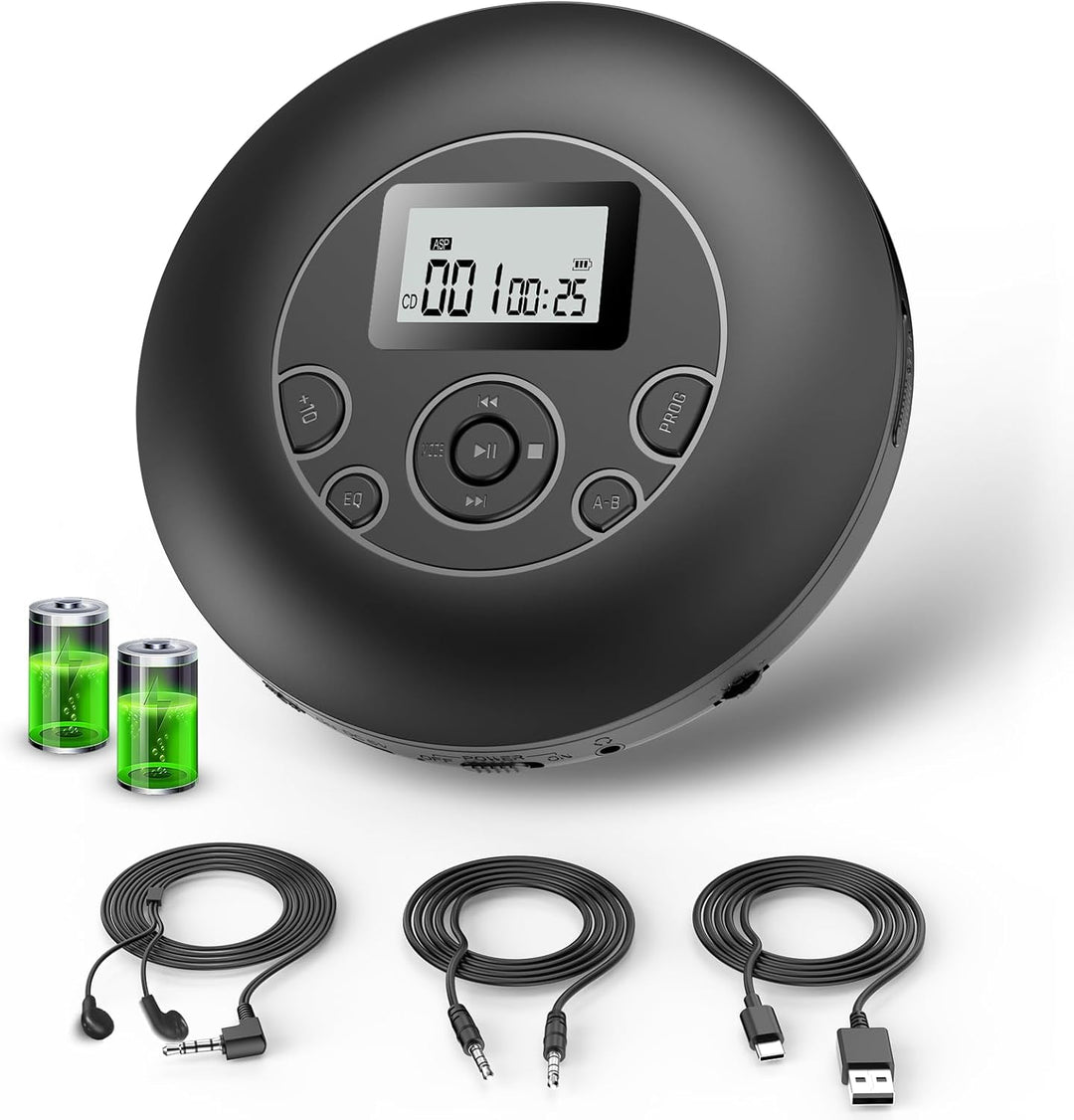 DESOBRY Tragbarer CD-Player, Wiederaufladbarer Discman CD Player mit Kopfhörer, Hold Lock und Anti-S