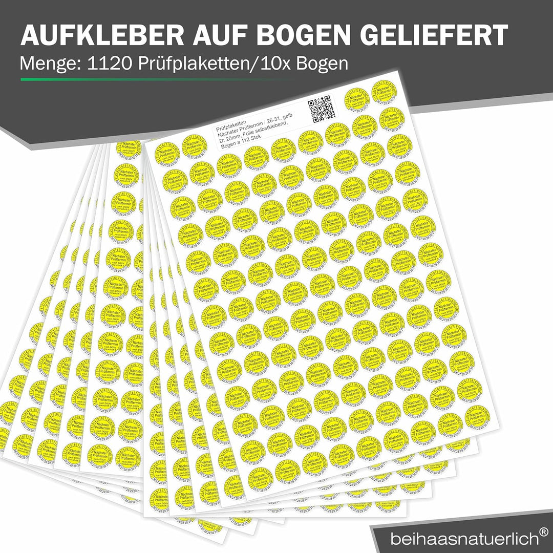 Fluxxx 1120 Stk Prüfplaketten "Geprüft nach VDE", 20 mm Ø, Prüfetiketten nach DGUV V3, 2023-2028, se