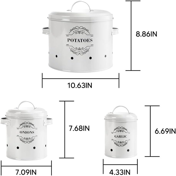 Virklyee Kartoffeltopf, Zwiebeltopf und Knoblauchtopf Belüftet Vorratsbehälter Set, Set of 3 Die per