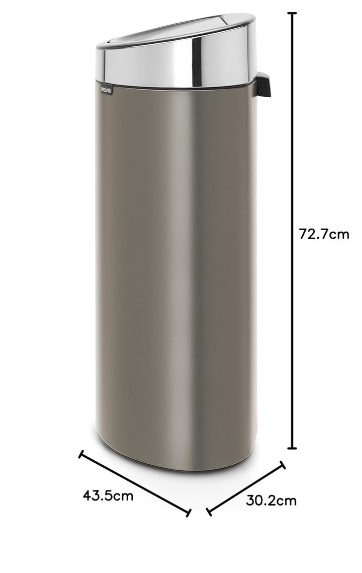 Brabantia Touch Bin New mit herausnehmbaren Kunststoffeinsatz, 40L, Edelstahl, platinum, 32.8 x 48.3