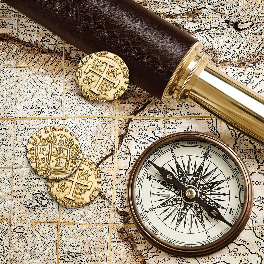 Piraten Münzen Zubehör, 35 Goldmünzen-Set, Metall Goldtaler Deko Dublonen für DND Brettspiele, Cospl