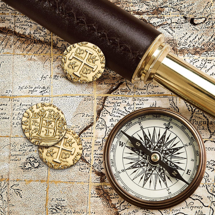 Piraten Münzen Zubehör, 100 Goldmünzen-Set, Metall Goldtaler Deko Dublonen für DND Brettspiele, Cosp