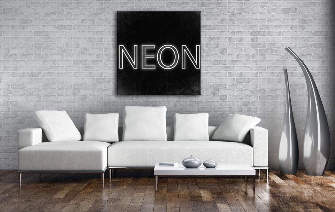 deyoli NEON Schriftzug Format: 70x70 Effekt: Schwarz&Weiss als Leinwandbild, Motiv auf Echtholzrahme