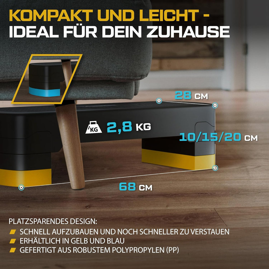 Steppbrett für zuhause höhenverstellbar TX-030AS | 68×28×10/15/20cm Aerobic Stepper 3 Stufen, rutsch