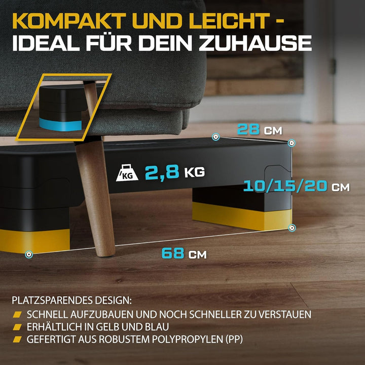Steppbrett für zuhause höhenverstellbar TX-030AS | 68×28×10/15/20cm Aerobic Stepper 3 Stufen, rutsch