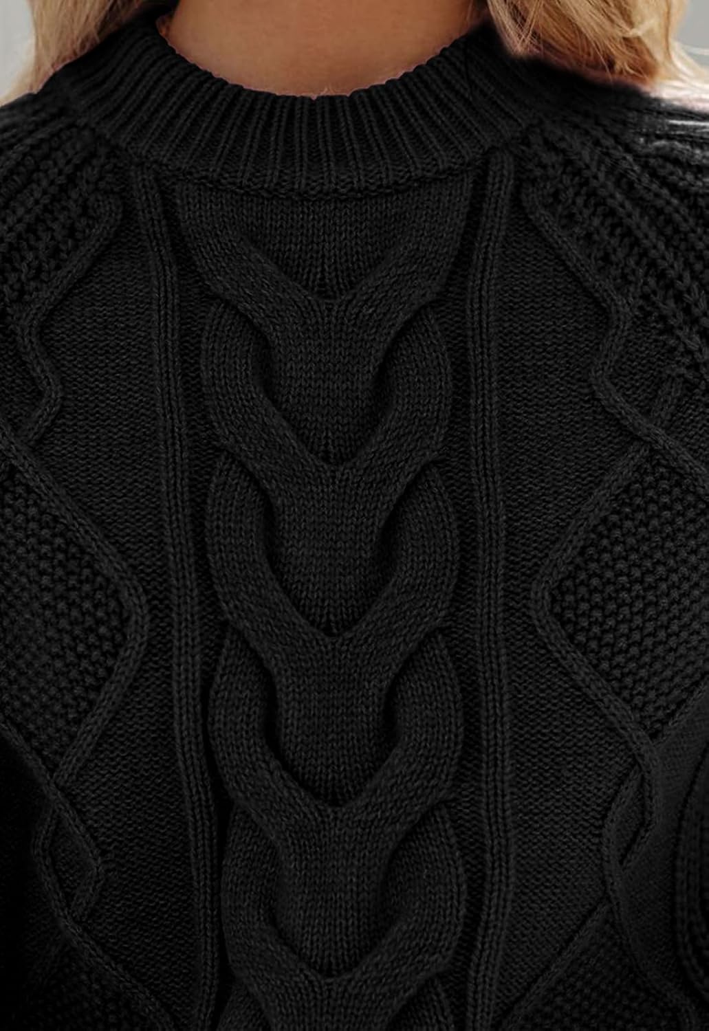 ANCAPELION Damen Kabel Pullover,Winter Casual Leicht Rundhals Langarm Einfarbig Elegant Gerippt Stri