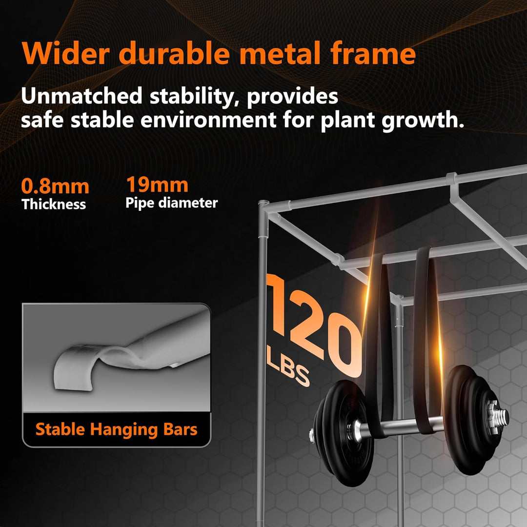 Growzelt Komplettset, 100x100x200cm 600D Oxford Grow Zelt, K1 9W EC-Motor 6-Stufige Clip Ventilator,