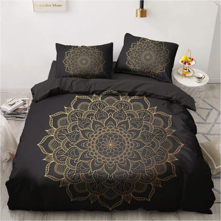 Luowei Boho Bettwäsche 135x200 4 Teilig Schwarz Gold Mandala Muster Bettwäsche Set Mikrofaser Vintag