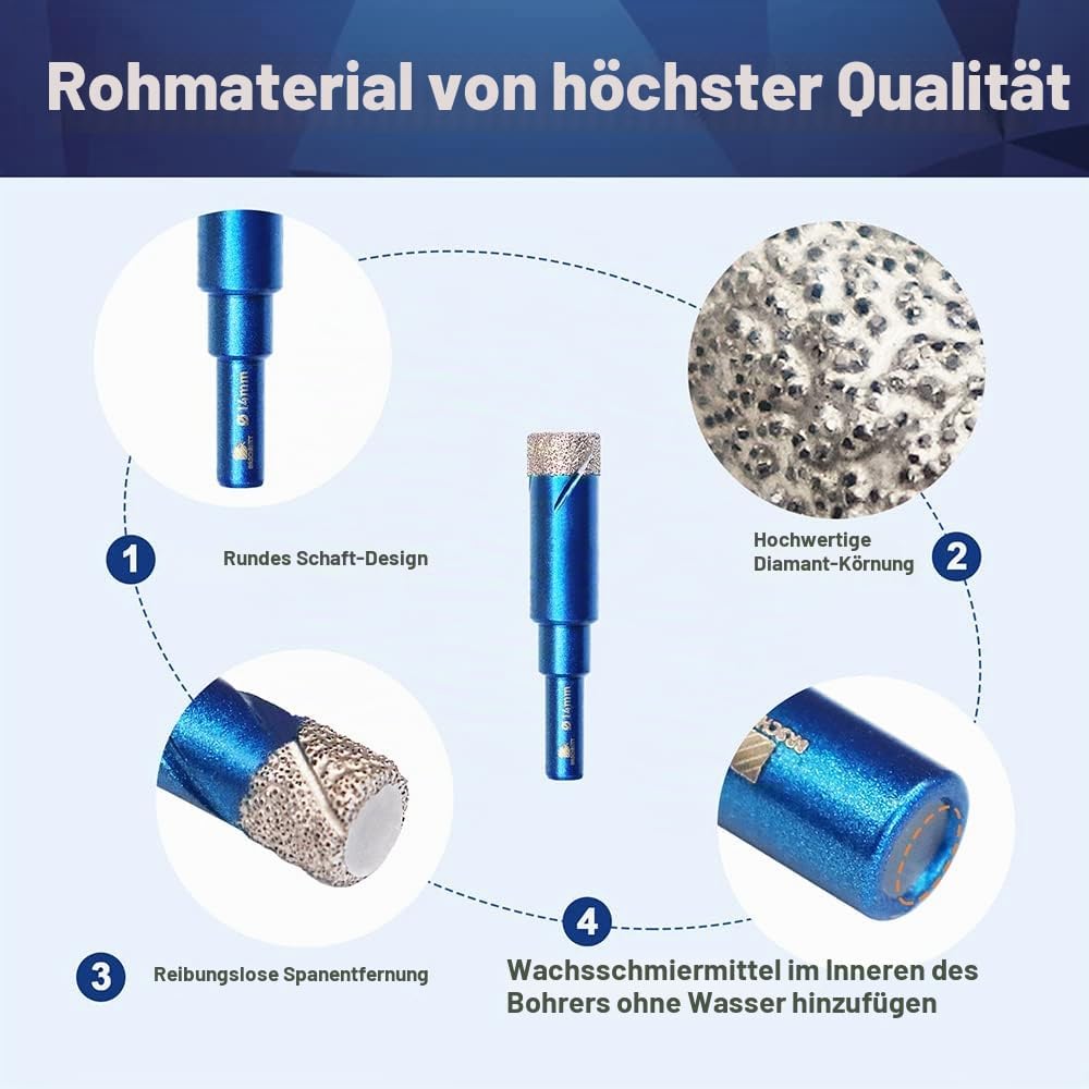 Diamant Trockenbohrer Fliesenbohrer 14mm - BRSCHNITT 5 Stück Diamant Bohrkrone - Lochsäge für Kerami