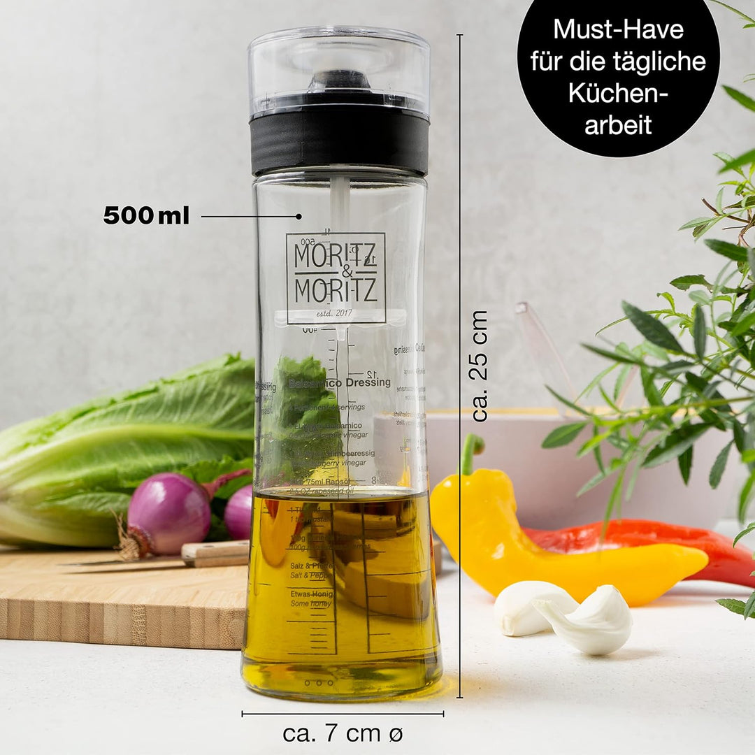 Moritz & Moritz 2-tlg. Set: Dressingshaker 500 ml + Salatbesteck – Salatdressing Shaker Glas mit Ska