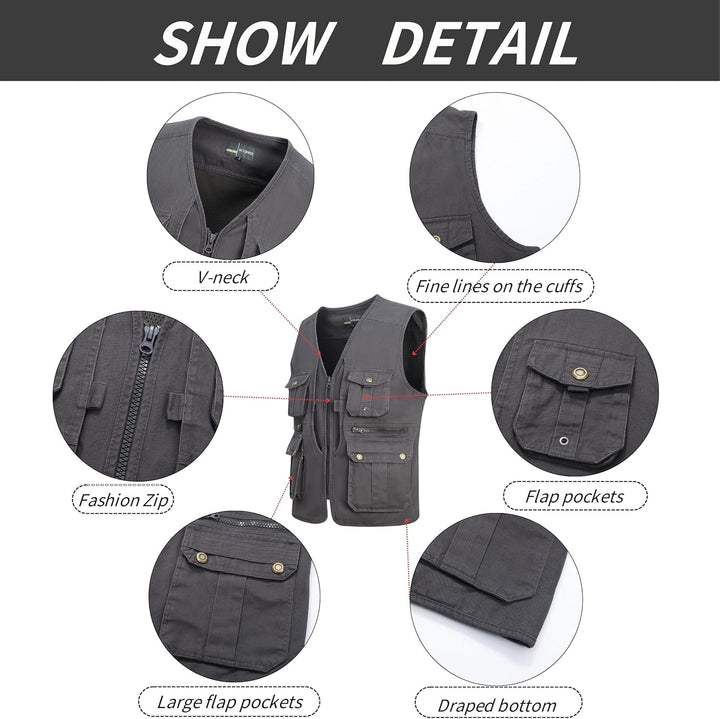 Herren Outdoor Weste Anglerweste mit Vielen Taschen Freizeit Jagd Herrenwesten Sommer Camping Multif