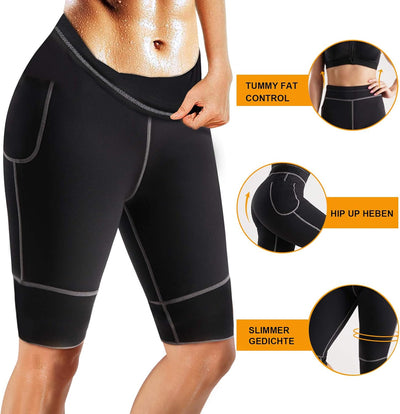 CHUMIAN Damen Gewichtsverlust Sauna Kurz Sporthose Hohe Taille Neoprene Training Hose Leggings Gym T