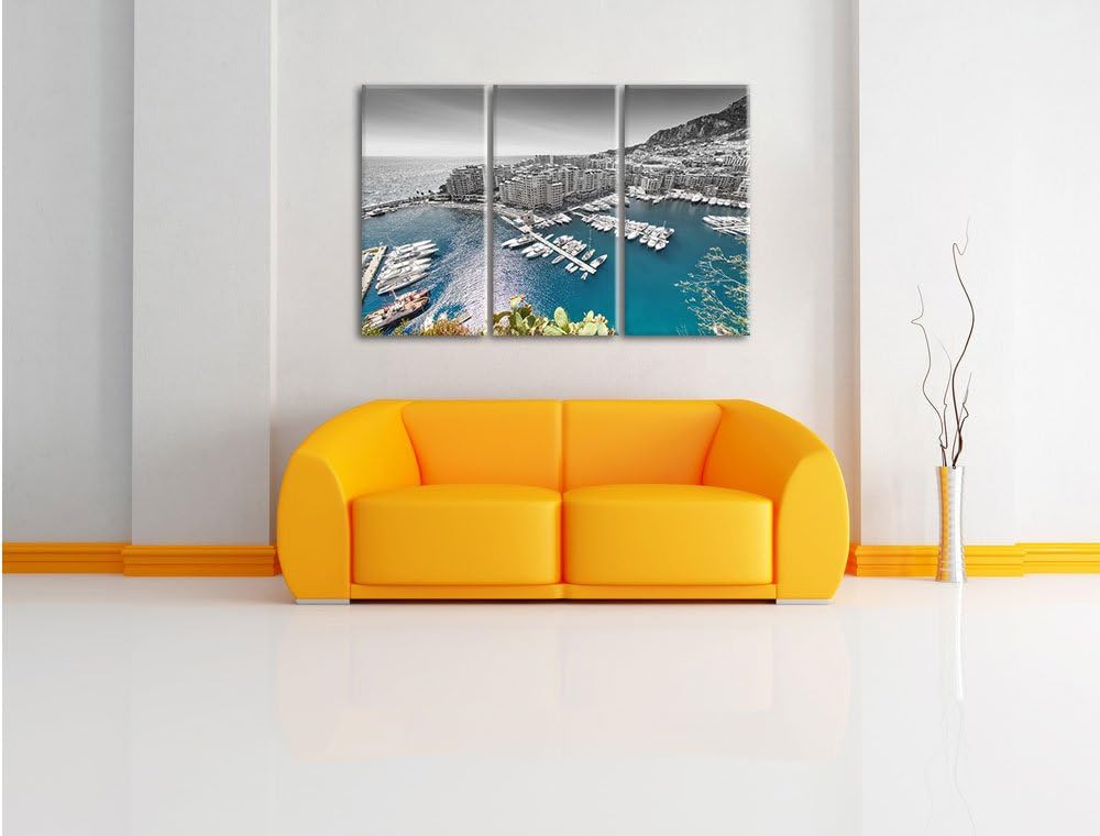 Pixxprint Atemberaubende Küste von Monaco als Leinwandbild | Grösse: 3 Teilig (120x80) | Wandbild| K