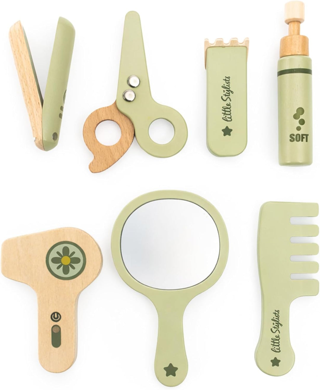 mamabrum Friseur Set Kinder Holz 8tlg Friseurkoffer mit Gürtel Zubehör Spielzeug Friseurspiel Set Ro