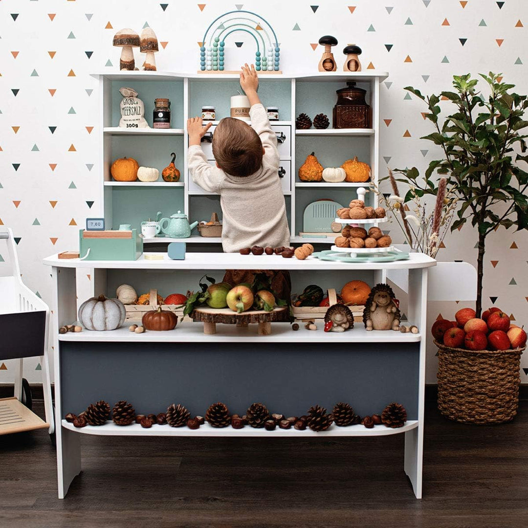 Roba Kaufladen Macaron Mint-Weiss aus Holz - Grosser Kaufmannsladen für Kinder - Marktstand