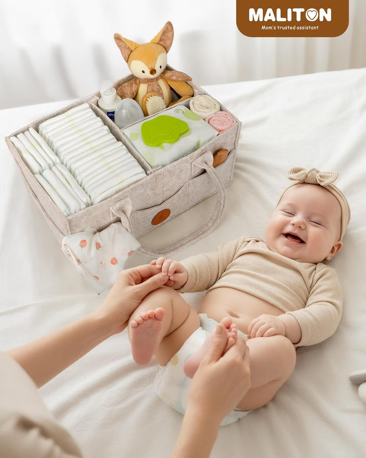 Maliton Wickeltisch Organizer，Baby Windel Caddy Newborn Essentials ，Robuster Tragbarer Filztasche, B