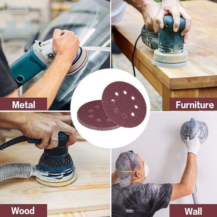 STEBRUAM 100 Stück Schleifpapier 125mm Klett 40 körnung,Profi 125 Schleifscheiben Rund 8 Loch für Ex