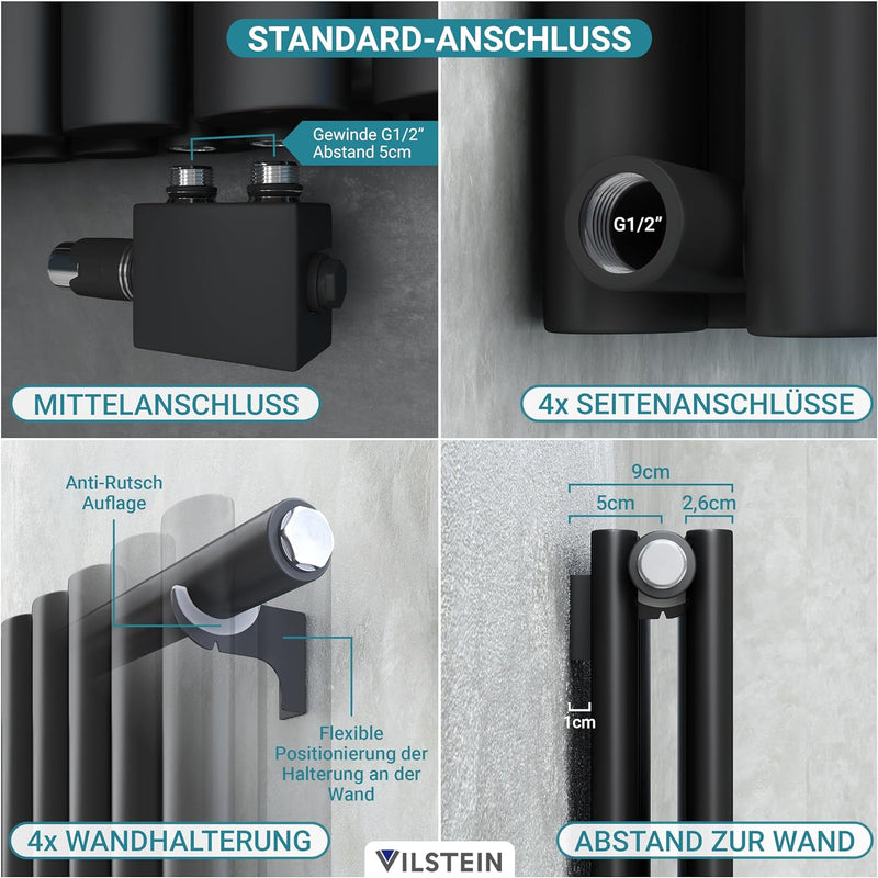 VILSTEIN Design Heizkörper Flach, Flachheizkörper, Paneelheizkörper, Wandheizkörper, Mittelanschluss