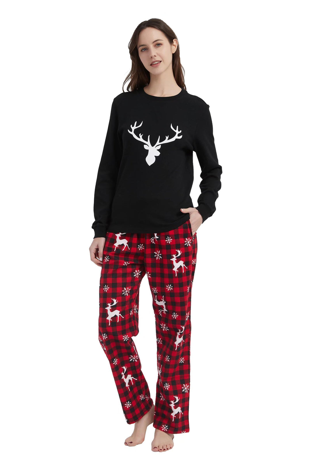 GLOBAL Herren Schlafanzüge Flanell Herren Pyjama Set Baumwolle Langarm-Pullover Oberteil und elastis