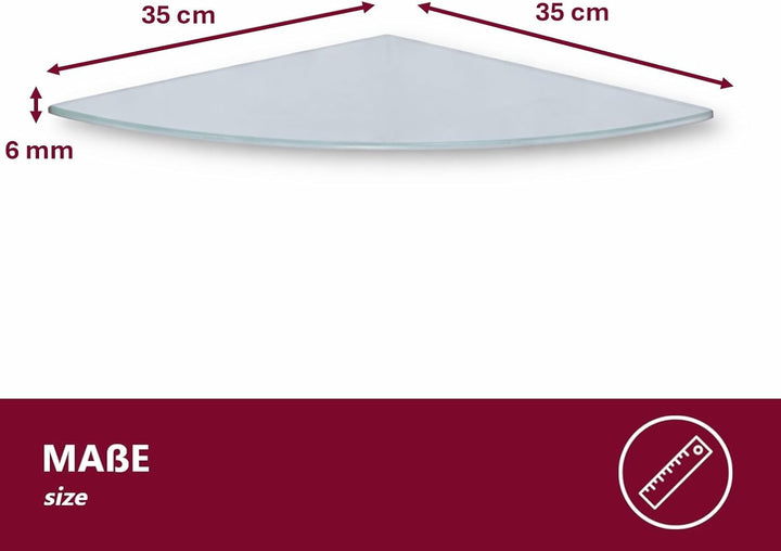 Euro Tische Glas Eckregal 35x35cm, Wandregal für Badezimmer, Duschregal Bad, Glas Badregal mit 6mm E