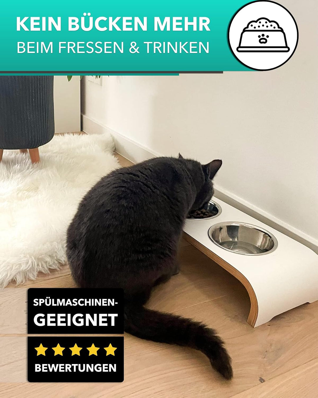 Katzennapf Futterstation - 2er Futternapf Katze erhöht - Doppel Fressnapf Katzen - Wassernapf Katze