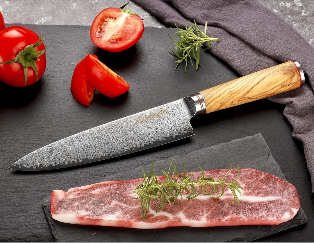 YOUSUNLONG Kochmesser 20,32cm schärfstes Küchenmesser - Japanischer gehämmerter Damaststahl - italie