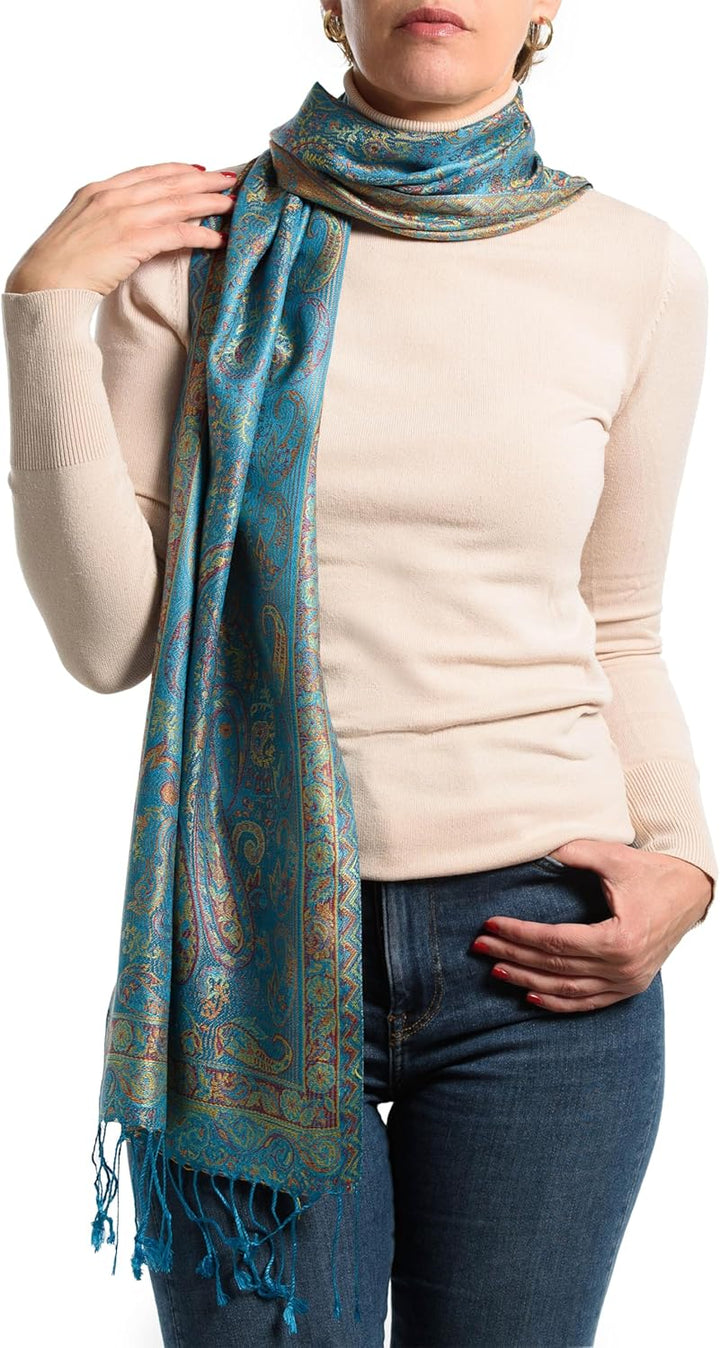 ufash Pashmina 100% Seidenschal aus Indien für Damen & Herren, Paisley Muster, 160 x 35 cm - Schal a