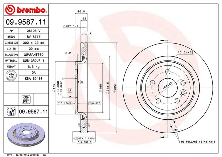 Brembo 09.9587.11 COATED DISC LINE Bremsscheibe - Paar