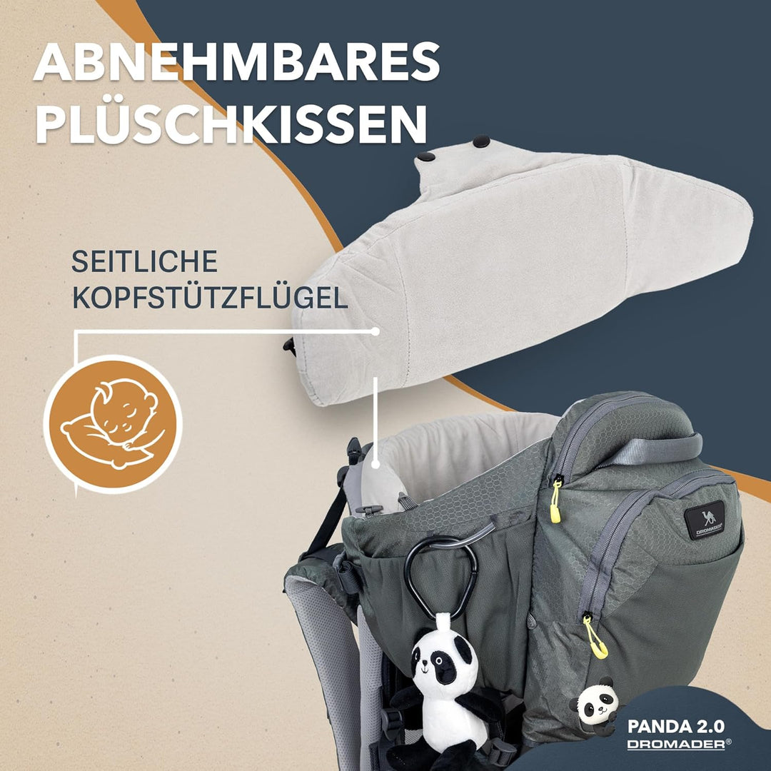 Dromader Kraxe Kindertrage Wandern - Verstellbarer Sitz - Schlafstützkissen - Ausfahrbares Sonnendac