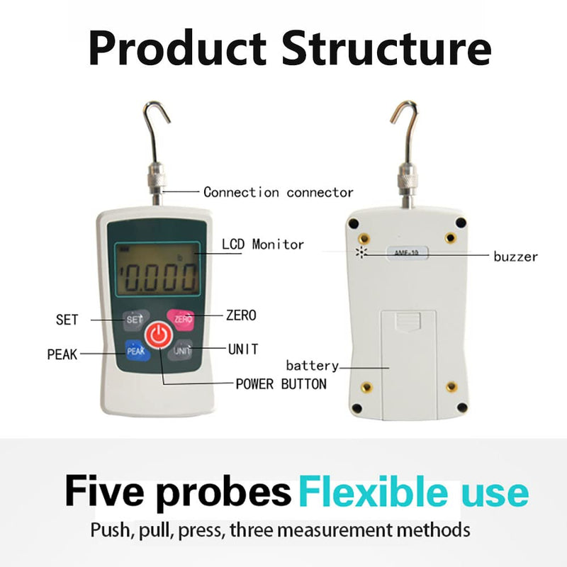 AMF 500N Digitaler Kraftmesser, Tragbares Push-Pull-Messgerät-Tester Digitales Kraftmessgerät mit 3